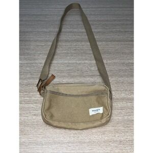 Margot New York Tan Canvas Crossbody Bag with Zipper Accents Adjustable Strap